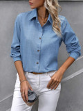 Women Casual Solid color-blocked long-sleeved Turndown Collar shirt