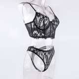 Women Solid lace Sexy Lingerie Set