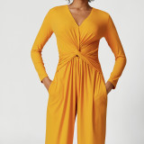 Women sexy v-neck pleated split yoga jumpsuits