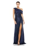 Women Summer Sequined Chic Slash Shoulder Slit Evening Dress