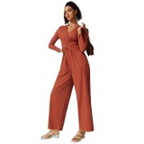 Women sexy v-neck pleated split yoga jumpsuits