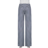 Women American Casual Striped Lace-up Pants