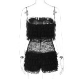 Women French Autumn Sexy Mesh Lace Strapless Jumpsuit