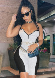 Women Sexy Sleeveless Contrast Ribbed Jumpsuit