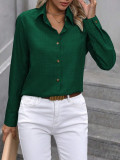 Women Casual Solid color-blocked long-sleeved Turndown Collar shirt