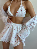 Women summer wide Heart Print three-piece