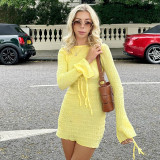 Women summer Round Neck long-sleeved Backless Dress