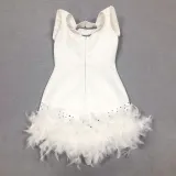 Women summer sexy V Neck party Patchwork feather Beaded Dress