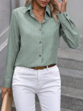 Women Casual Solid color-blocked long-sleeved Turndown Collar shirt