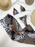 Women sexy bikini leopard print SwimwearThree-Piece