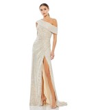 Women Summer Sequined Chic Slash Shoulder Slit Evening Dress