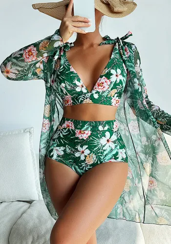 Women sexy printed bikini Swimwear Three-piece