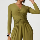 Women sexy v-neck pleated split yoga jumpsuits