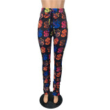 Women Casual printed pleated trousers