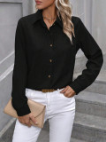 Women Casual Solid color-blocked long-sleeved Turndown Collar shirt