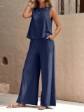 Women Casual Round Neck Top and Pants two-piece set