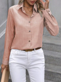 Women Casual Solid color-blocked long-sleeved Turndown Collar shirt