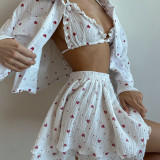 Women summer wide Heart Print three-piece