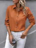 Women Casual Solid color-blocked long-sleeved Turndown Collar shirt