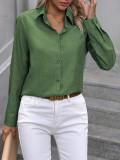 Women Casual Solid color-blocked long-sleeved Turndown Collar shirt