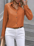 Women Casual Solid color-blocked long-sleeved Turndown Collar shirt