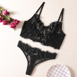 Women Solid lace Sexy Lingerie Set