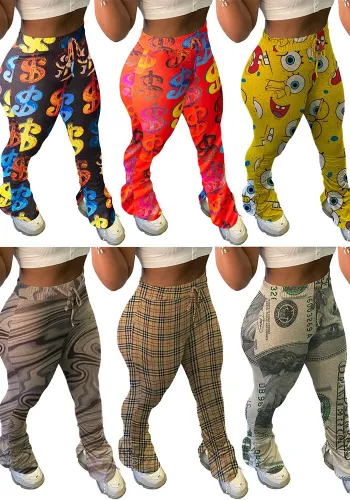Women Casual printed pleated trousers
