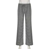 Women American Casual Striped Lace-up Pants