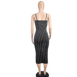 Summer Women's Sexy Strap Sleeveless Beaded Mesh Club Dress