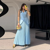 Summer Solid Color Chic Women's Vest Pleated Skirt Elegant Two-Piece Suit