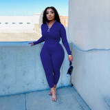 Women's Autumn Solid Color Ribbed Zipper Long Sleeve Tight Slim Sport Two Piece Pants Set