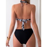 Sexy Women Leopard Print Halter Neck Tie Two Pieces Beach Bikini Swimsuit