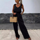 Spring Summer Style Strap Sleeveless Casual Loose Women Jumpsuit