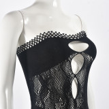 Summer Hollow High Stretch Strapless See Through Mesh Sexy Jumpsuit For Women