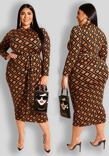 Printed Tight Fitting Women's Bodycon Plus Size Dress