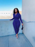 Women's Autumn Solid Color Ribbed Zipper Long Sleeve Tight Slim Sport Two Piece Pants Set