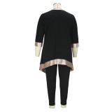 Spring Autumn Women's Loose Half-Sleeve Irregular Tops Casual Pants Plus Size Two Piece Set