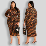 Printed Tight Fitting Women's Bodycon Plus Size Dress