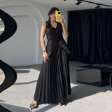 Summer Solid Color Chic Women's Vest Pleated Skirt Elegant Two-Piece Suit