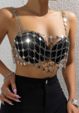 Women's Metallic Sequin Sexy Low Back Vest Top