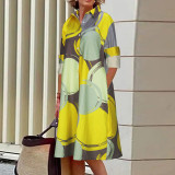 Women's Summer Chic Elegant Color Block Print Casual Shirt Dress