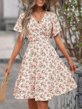 Women summer floral short-sleeved v-neck dress