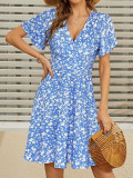 Women summer floral short-sleeved v-neck dress