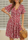 Women summer floral short-sleeved v-neck dress