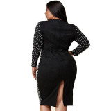 Plus Size Women Fall Beaded Slit Dress