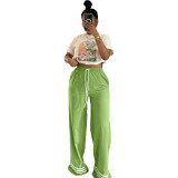 Women Casual Striped Patchwork Pocket Pants