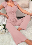 Women Short Sleeve Top Long Pants Casual Two-piece Set