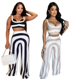 Women's summer striped strap fashion Casual two piece pants set