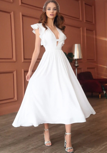 Women Elegant Solid V-neck Sleeveless Long Dress