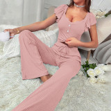 Women Short Sleeve Top Long Pants Casual Two-piece Set